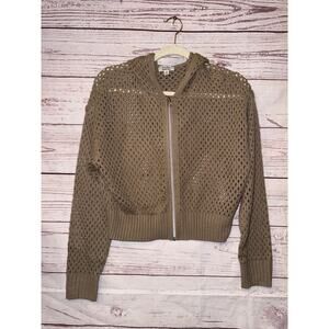 Faded Rose Essential Woman Tan Knitted Cropped Hooded Zip Up SzM